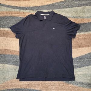 Nike Mens Solid Navy Blue 100% Cotton Polo Shirt Logo Size XXL